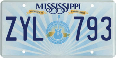MS license plate ZYL793
