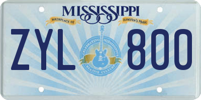 MS license plate ZYL800