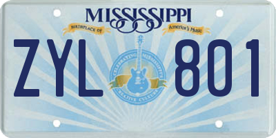 MS license plate ZYL801