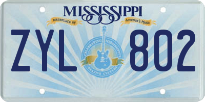 MS license plate ZYL802