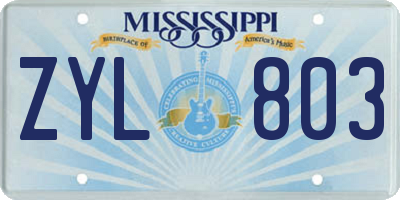 MS license plate ZYL803