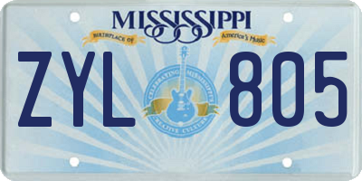 MS license plate ZYL805