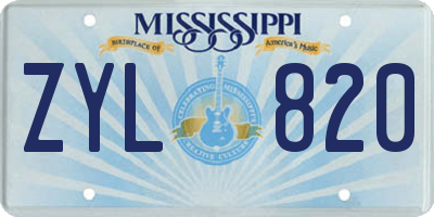 MS license plate ZYL820