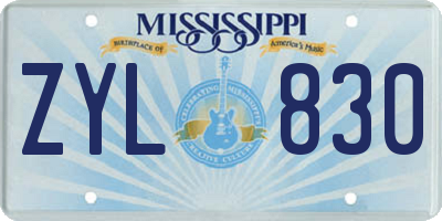 MS license plate ZYL830