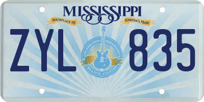 MS license plate ZYL835