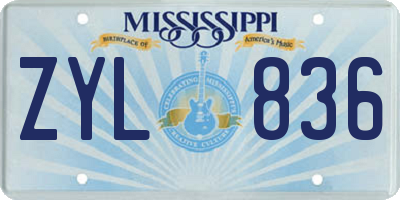 MS license plate ZYL836