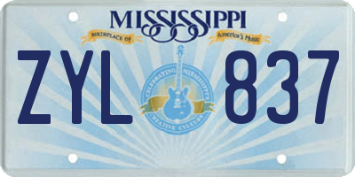 MS license plate ZYL837