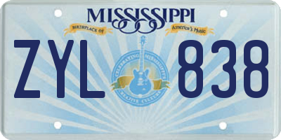 MS license plate ZYL838