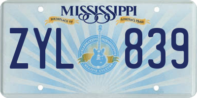 MS license plate ZYL839