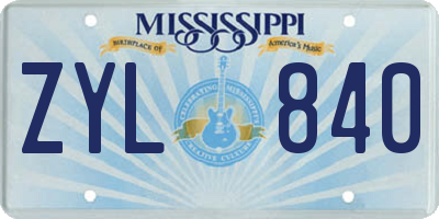 MS license plate ZYL840