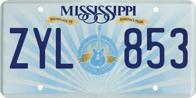 MS license plate ZYL853