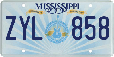 MS license plate ZYL858