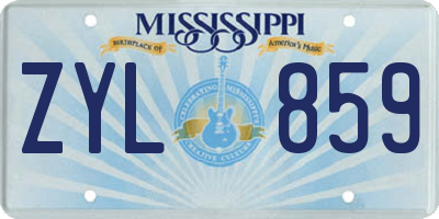 MS license plate ZYL859