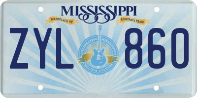 MS license plate ZYL860