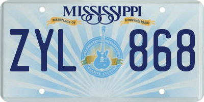 MS license plate ZYL868