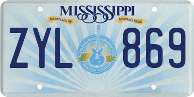 MS license plate ZYL869