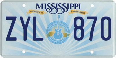 MS license plate ZYL870