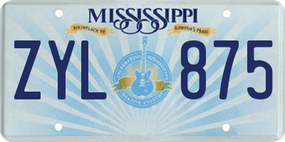 MS license plate ZYL875