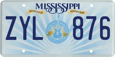 MS license plate ZYL876