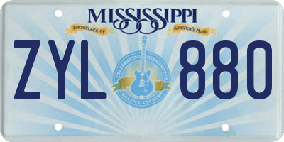 MS license plate ZYL880