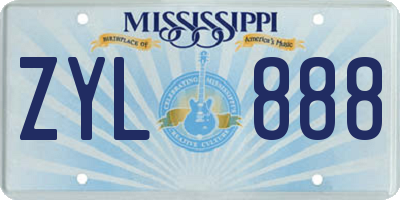 MS license plate ZYL888