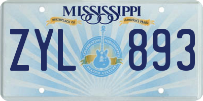 MS license plate ZYL893