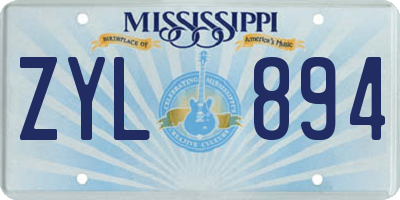 MS license plate ZYL894