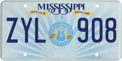MS license plate ZYL908