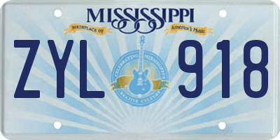 MS license plate ZYL918