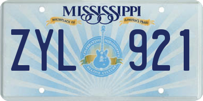 MS license plate ZYL921