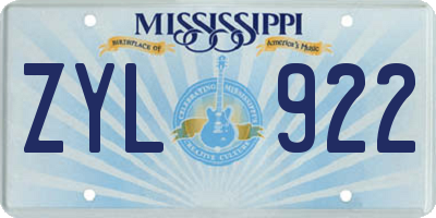 MS license plate ZYL922