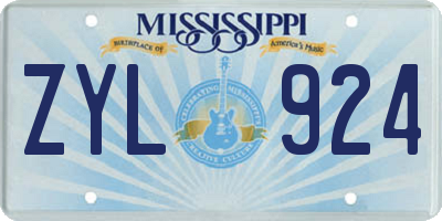 MS license plate ZYL924