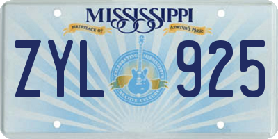 MS license plate ZYL925