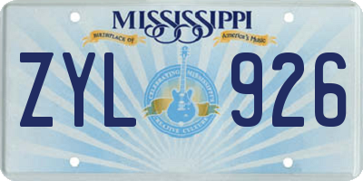 MS license plate ZYL926