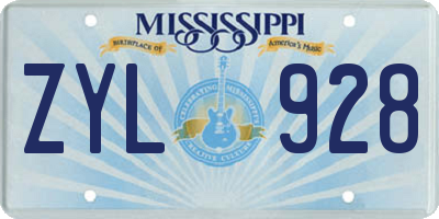 MS license plate ZYL928