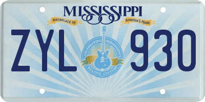 MS license plate ZYL930