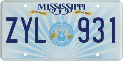 MS license plate ZYL931