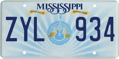 MS license plate ZYL934