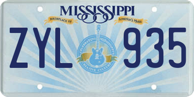 MS license plate ZYL935