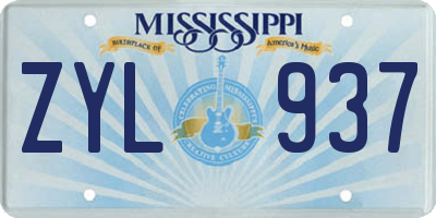MS license plate ZYL937