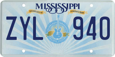 MS license plate ZYL940