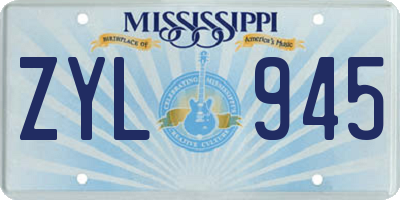 MS license plate ZYL945