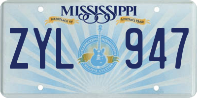 MS license plate ZYL947