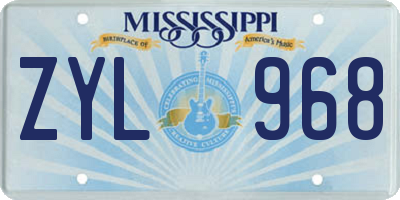 MS license plate ZYL968