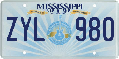 MS license plate ZYL980