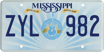 MS license plate ZYL982
