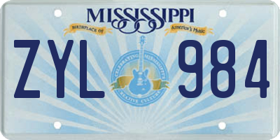 MS license plate ZYL984