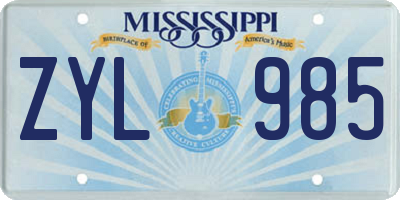 MS license plate ZYL985