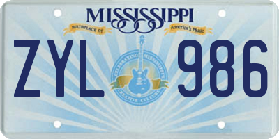 MS license plate ZYL986