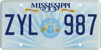 MS license plate ZYL987